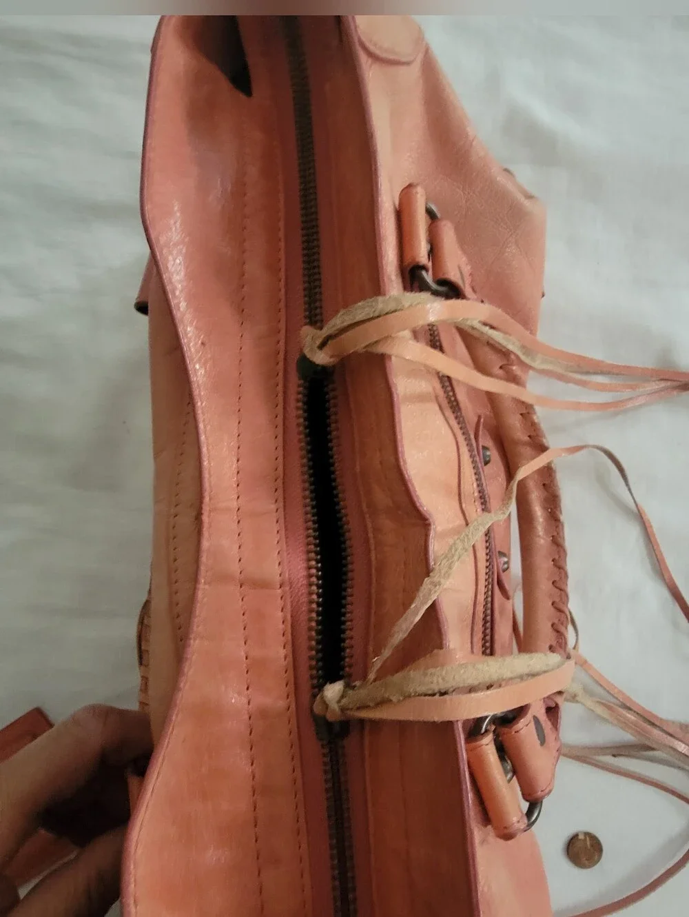 BESSO Leather Satchel Handbag With Fringe Accents - Picture 6 of 10